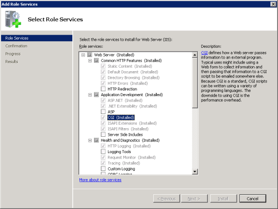 Windows Server 2008 および Windows Server 2008 R2 での FastCGI サポートの有効化